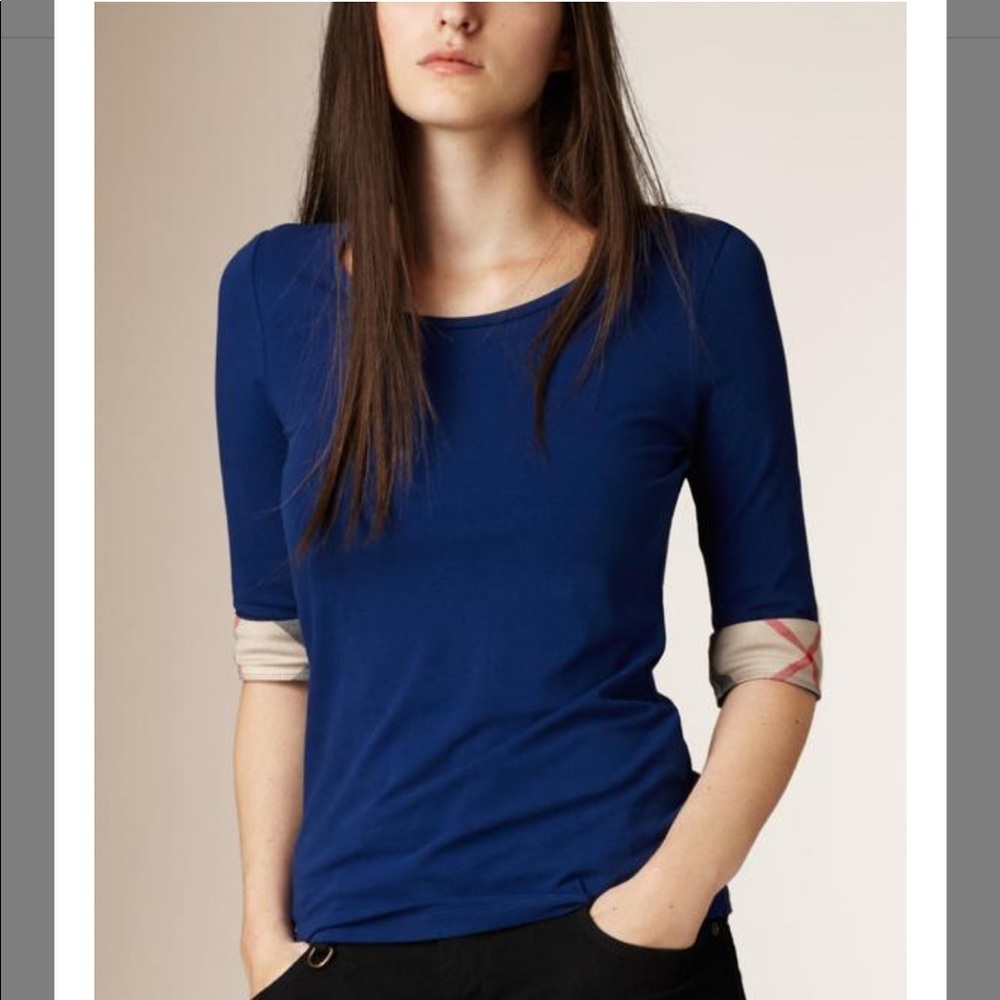 Burberry Bright Women's Check Cuff Stretch-cotton  Tee Shirt